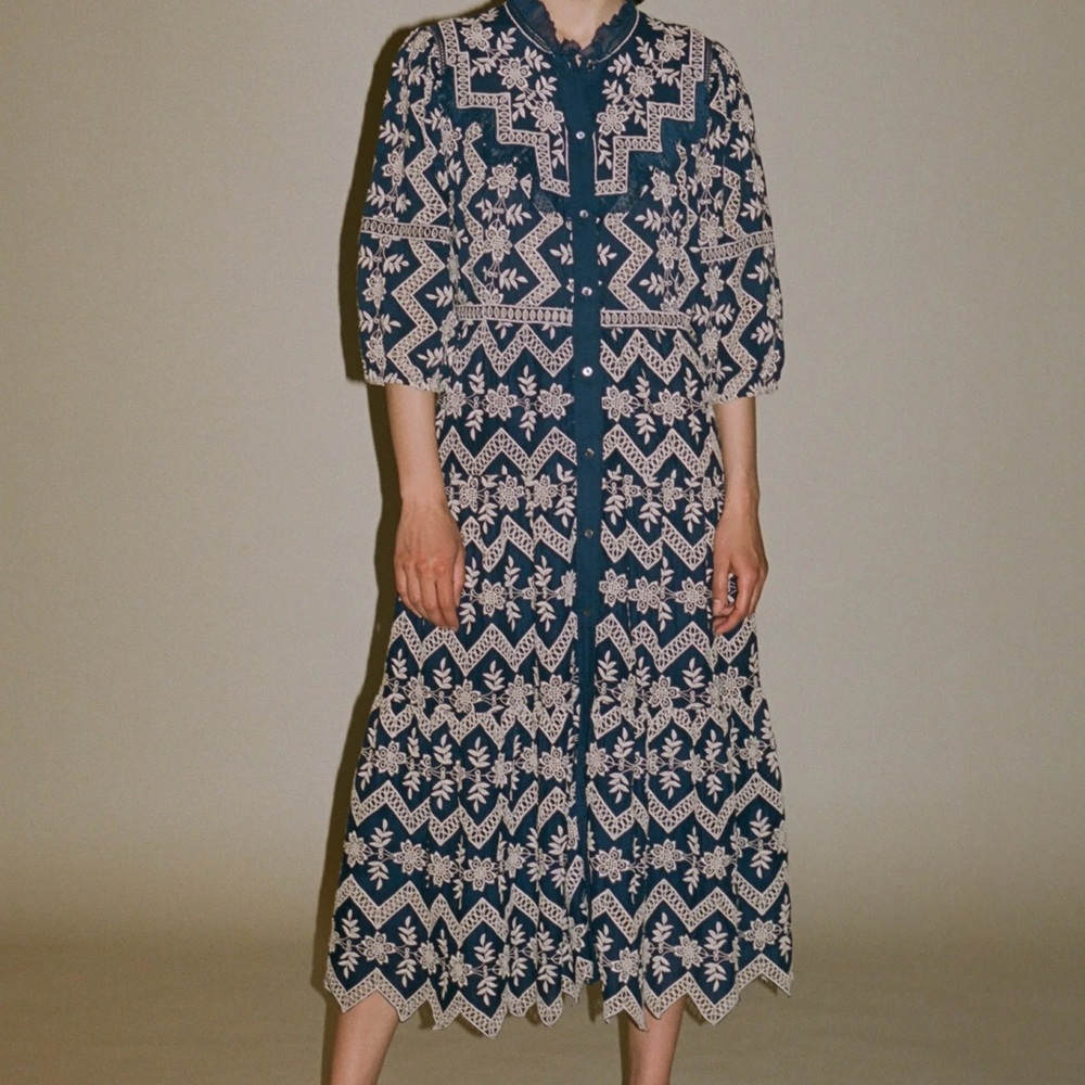 Sea New York Alexandra embroidered midi dress women’s size 2